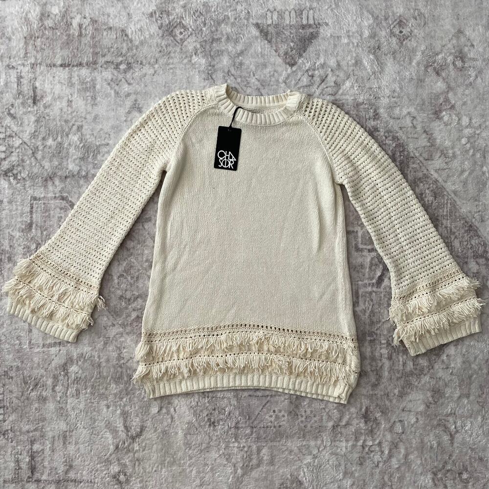 Chaser Pull Over Fringe Trim Long‎ Sleeve Sweater Medium New